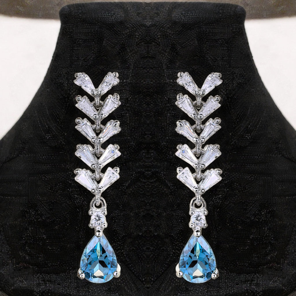 925 Silver Drop Earrings with Natural London Blue Topaz Unique Rhodium Plated