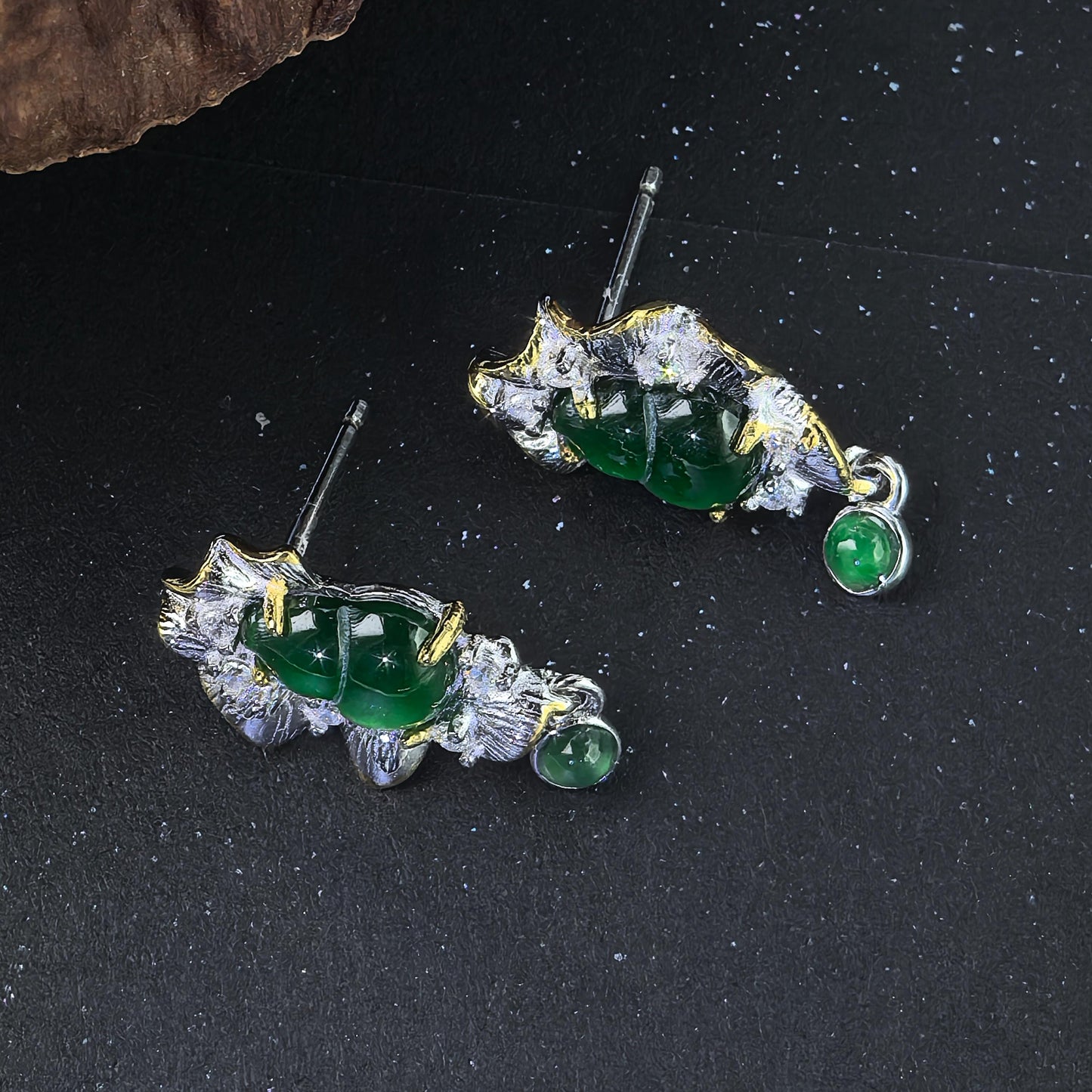 Classic Dual Color Plated 925 Silver Jewelry Natural Jadeite Drop Earrings