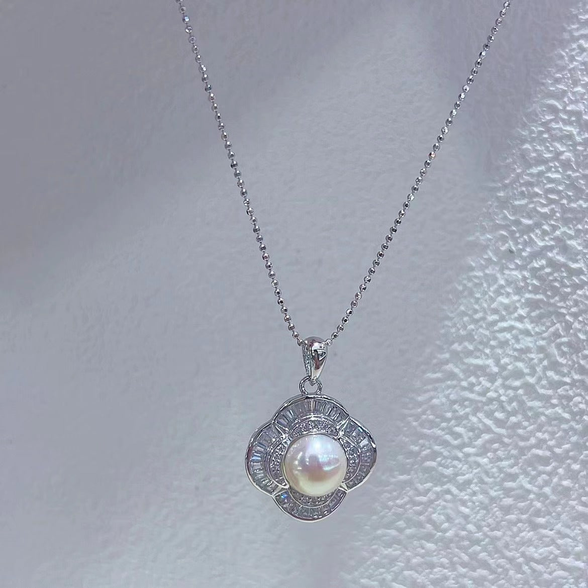 Elegant 925 Sterling Silver Freshwater Pearl Flower Jewelry Set Rhodium Plated