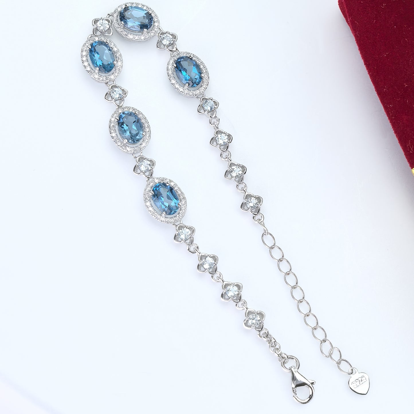 Graceful Rhodium Plated Silver 925 Bracelet Natural London Blue Topaz