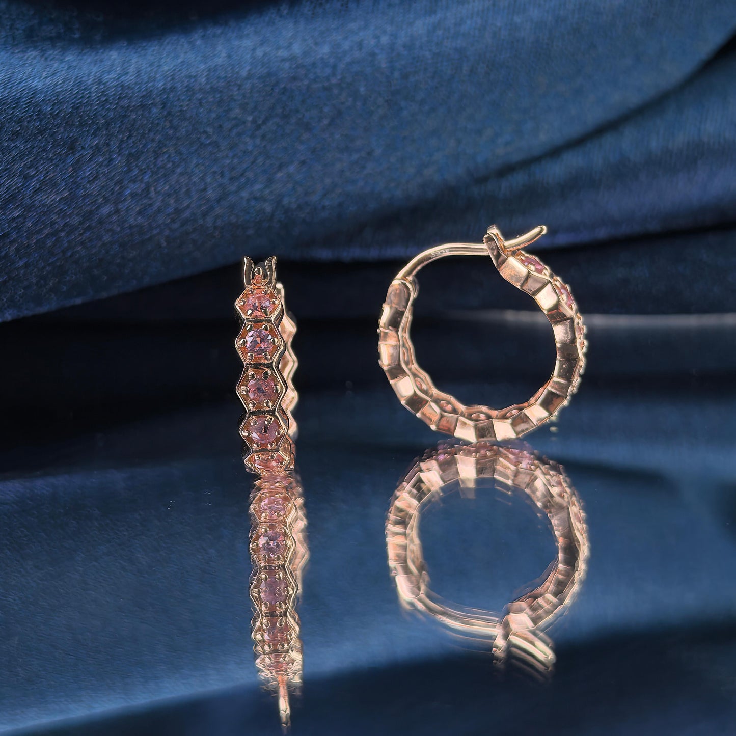 Unique Rose Gold Plated Silver 925 Jewelry Natural Tourmaline Hoop Earrings