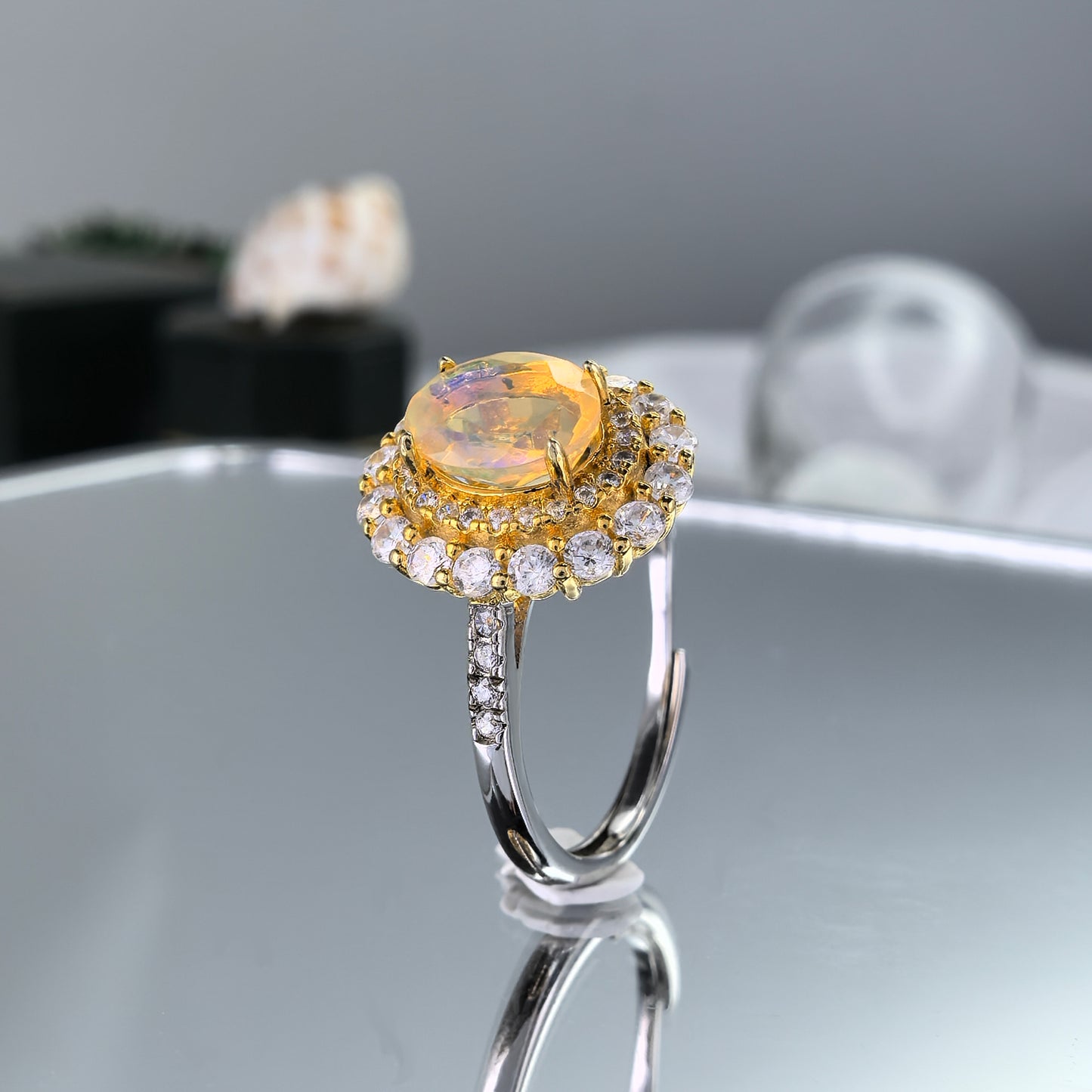 Precious Rhodium and Gold Plated Silver 925 Jewelry Natural Opal Ring