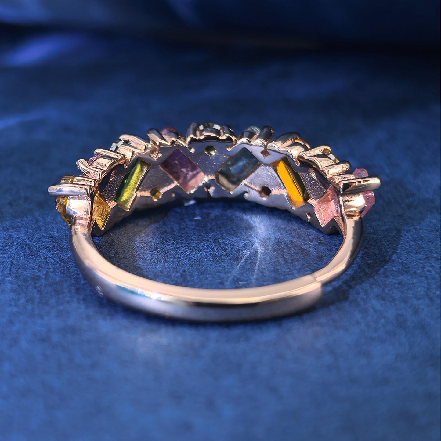 Unique Rose Gold Plated Silver 925 Jewelry Natural Tourmaline Ring