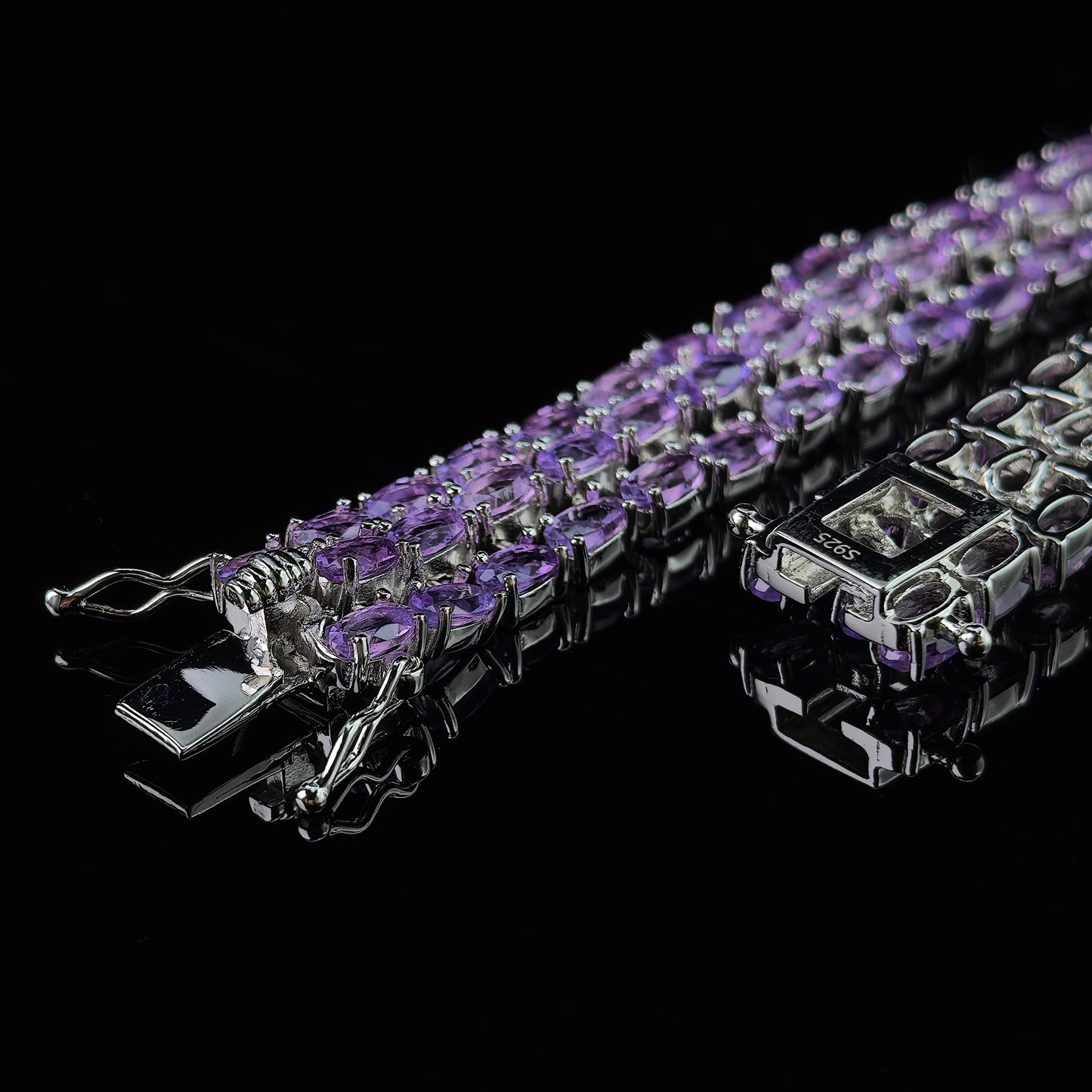 Luxurious Rhodium Plated Silver 925 Jewelry Natural Amethyst Bracelet