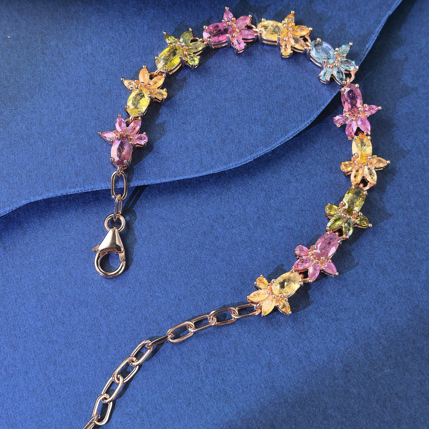 Unique Rose Gold Plated Silver 925 Jewelry Natural Tourmaline Bracelet