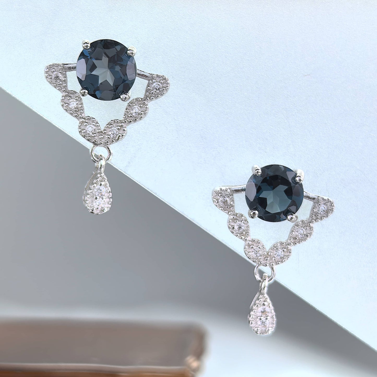 Dainty Rhodium Plated Silver 925 Jewelry Natural London Blue Topaz Drop Earrings