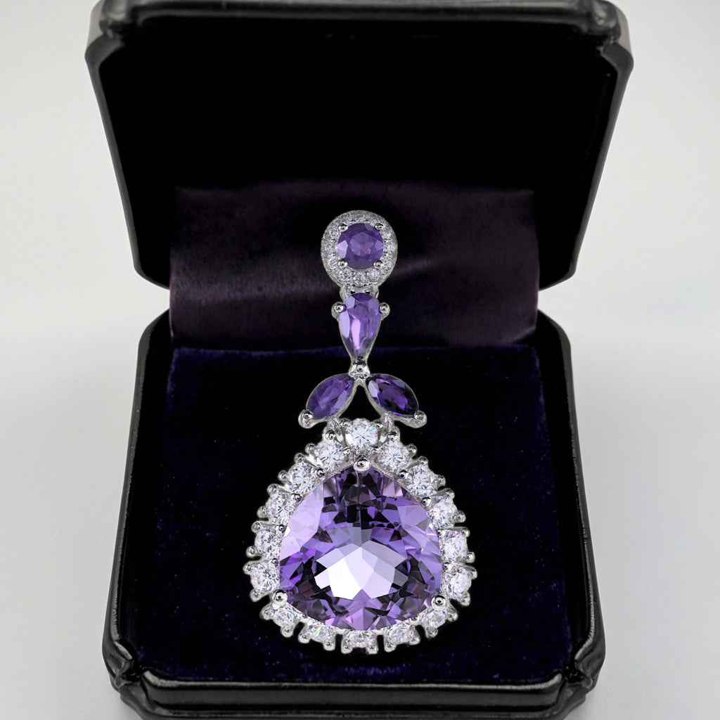 Gorgeous Rhodium Plated 925 Silver Jewelry Natural Amethyst Pendant