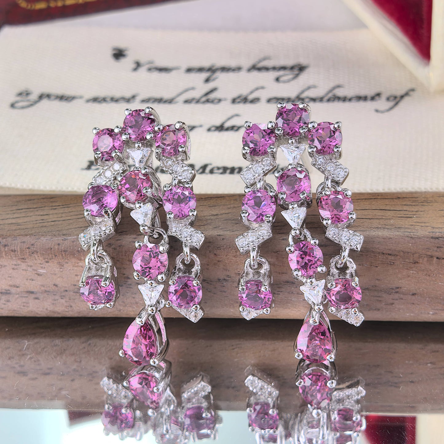 Glittering Rhodium Plated 925 Silver Jewelry Natural Pyrope Drop Earrings