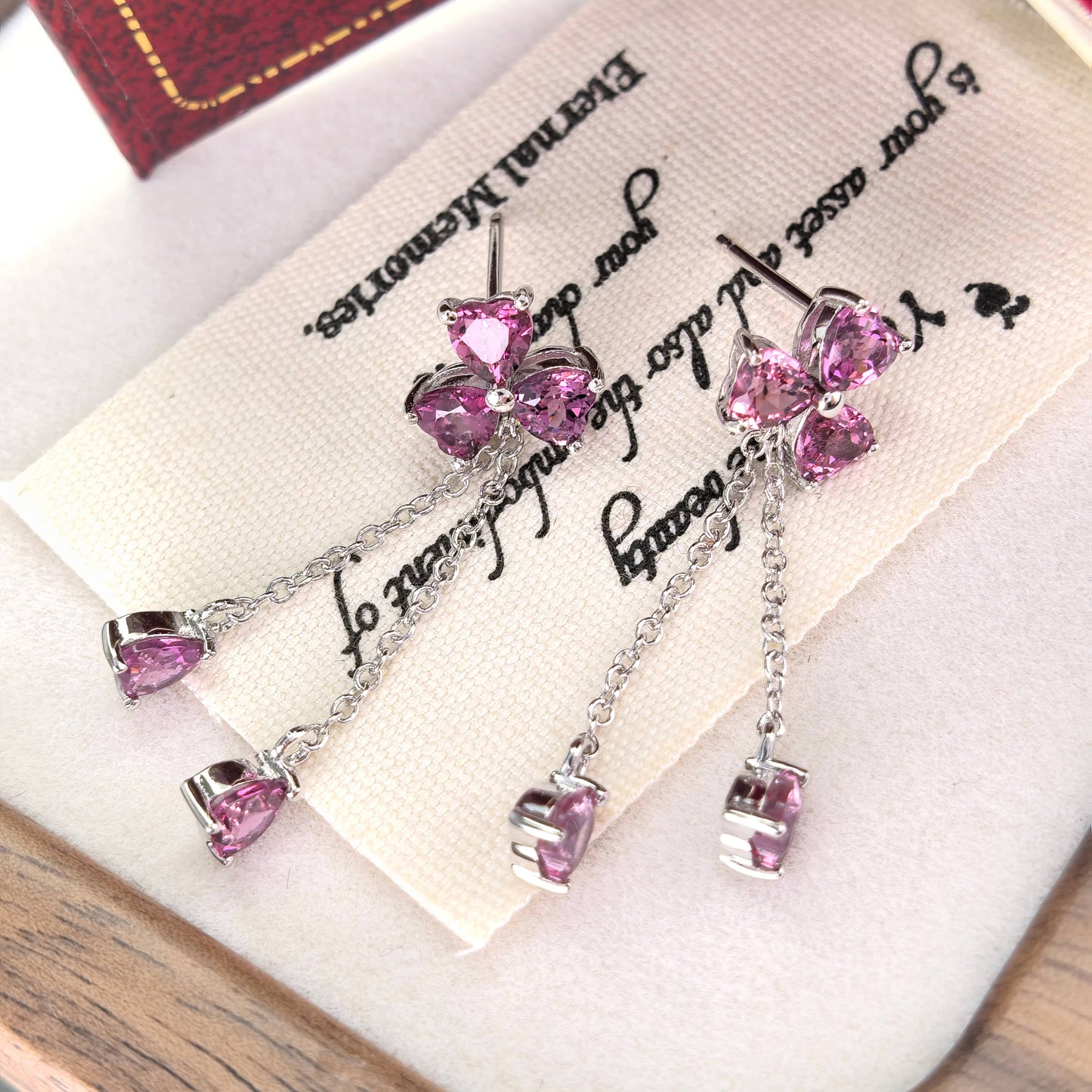 S925 Silver Jewelry Natural Pyrope Clover Drop Earrings for Women Fine Earrings