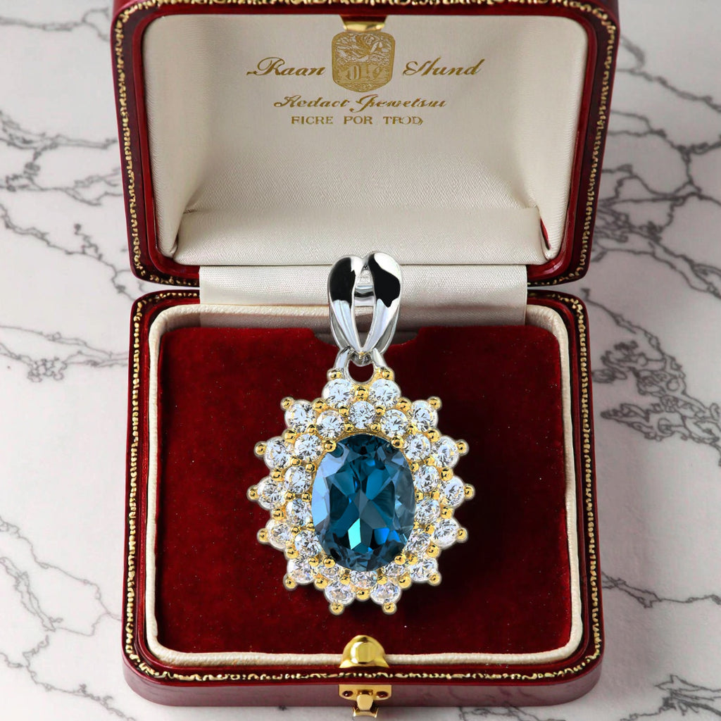 Sparkling Dual Color Plated Silver 925 Natural London Blue Topaz Pendant