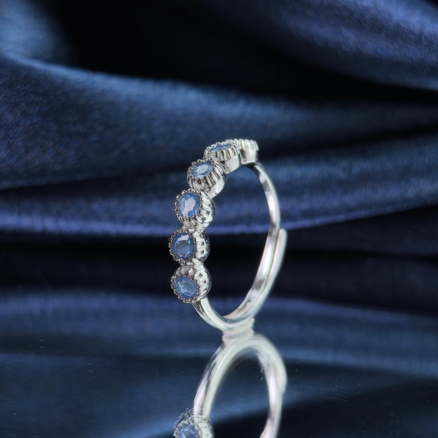 Delicate Rhodium Plated 925 Silver Jewelry Natural Sapphire Ring