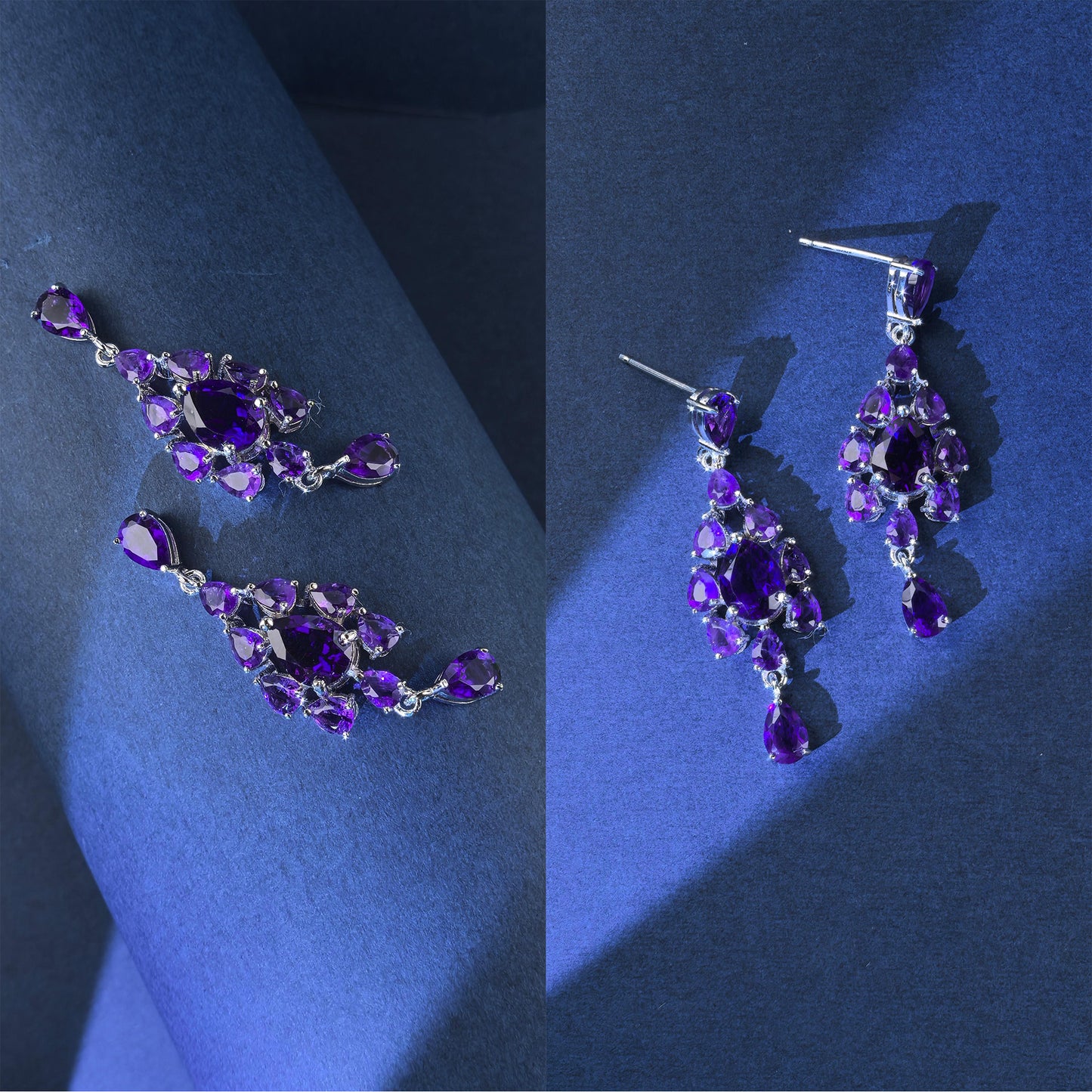Trendy 925 Silver Natural Amethyst/Citrine/Sky Blue Topaz Drop Earrings