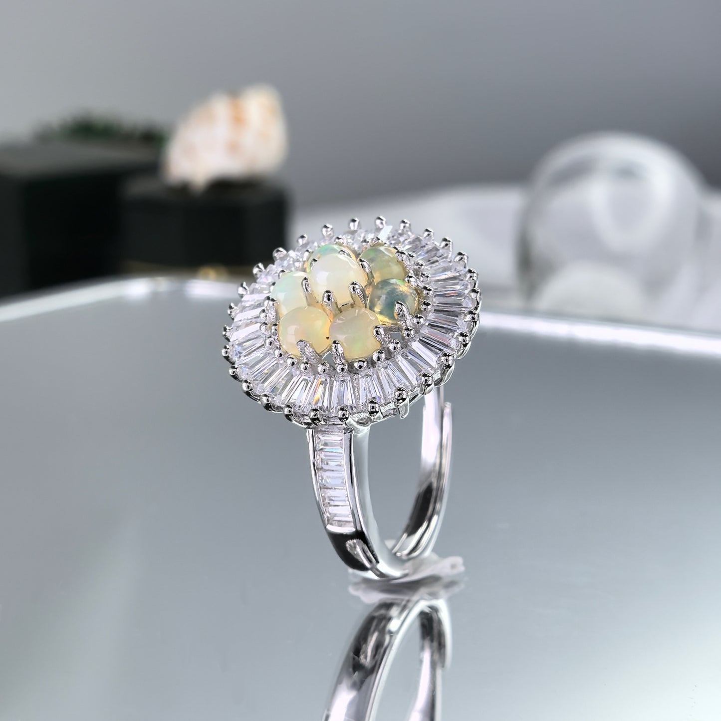 Graceful Rhodium Plated Silver 925 Jewelry Natural Opal Ring