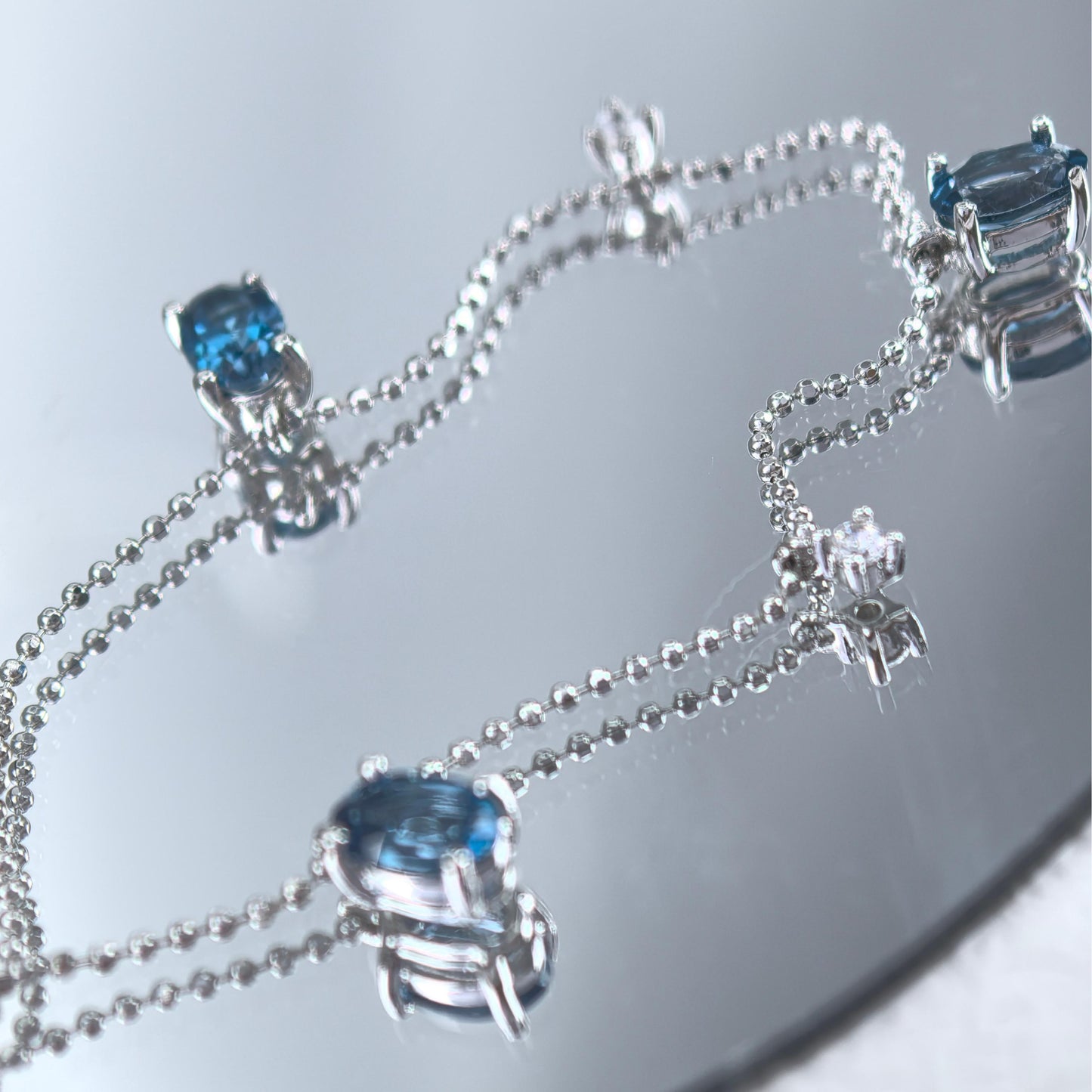 Elegant Rhodium Plated Silver 925 Natural Swiss Blue Topaz/London Blue Topaz Necklace