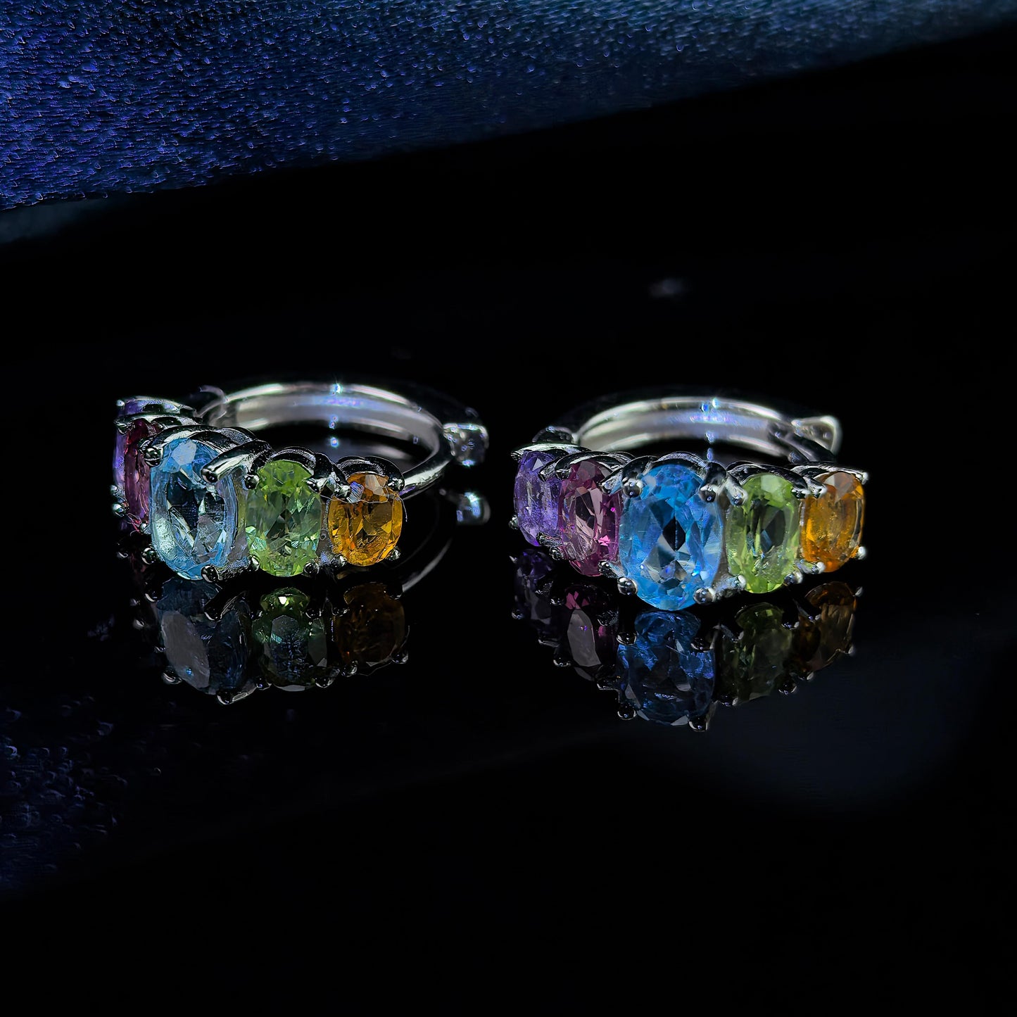 Exquisite Rhodium Plated Silver 925 Jewelry Multiple Natural Gemstone Hoop Earrings