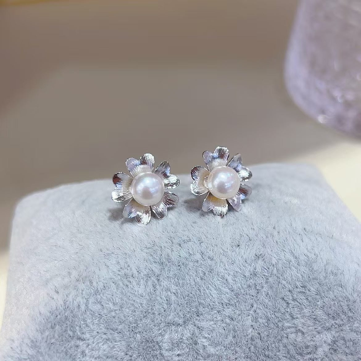 Elegant 925 Sterling Silver Freshwater Pearl Flower Jewelry Set Rhodium Plated
