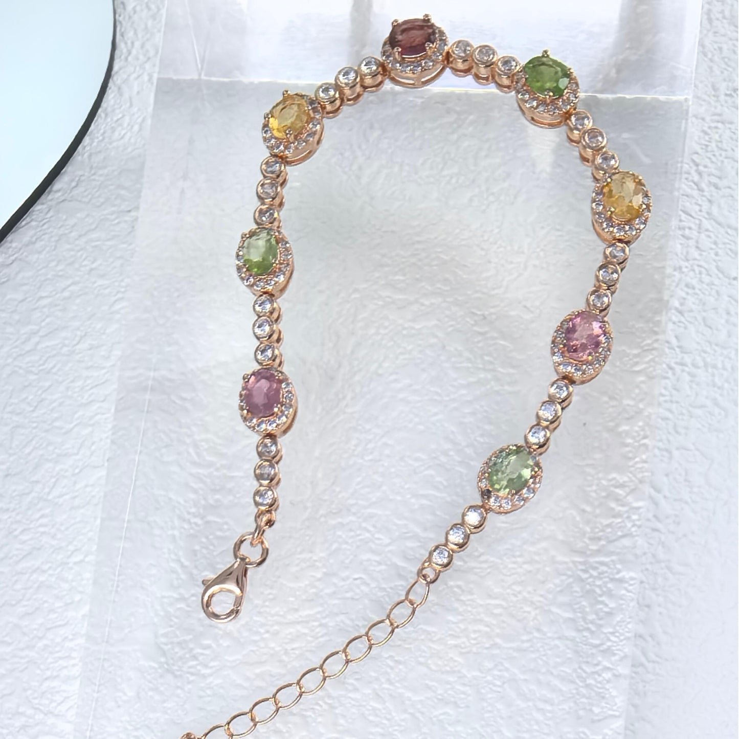 Graceful Rose Gold Plated 925 Silver Natural Tourmaline Bracelet