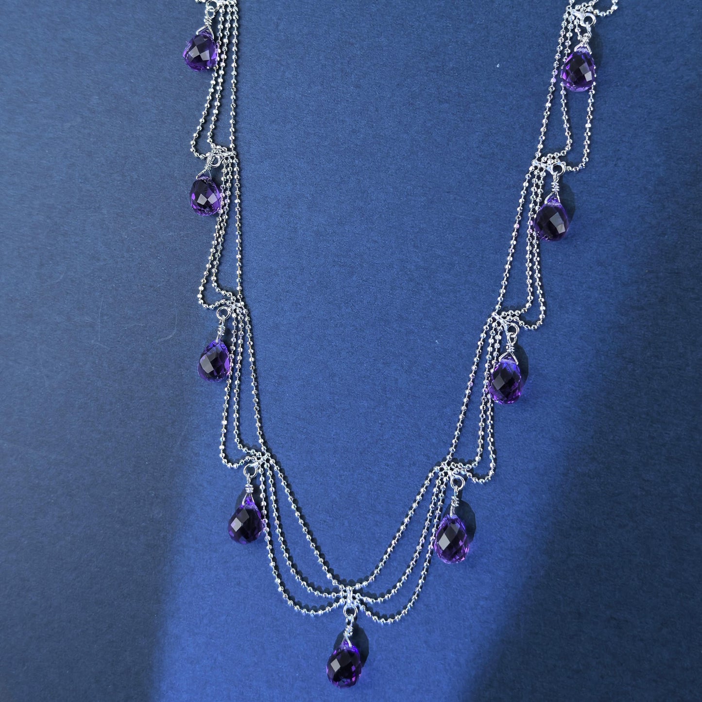 Elegant Rhodium Plated Silver 925 Jewelry Natural Amethyst Necklace
