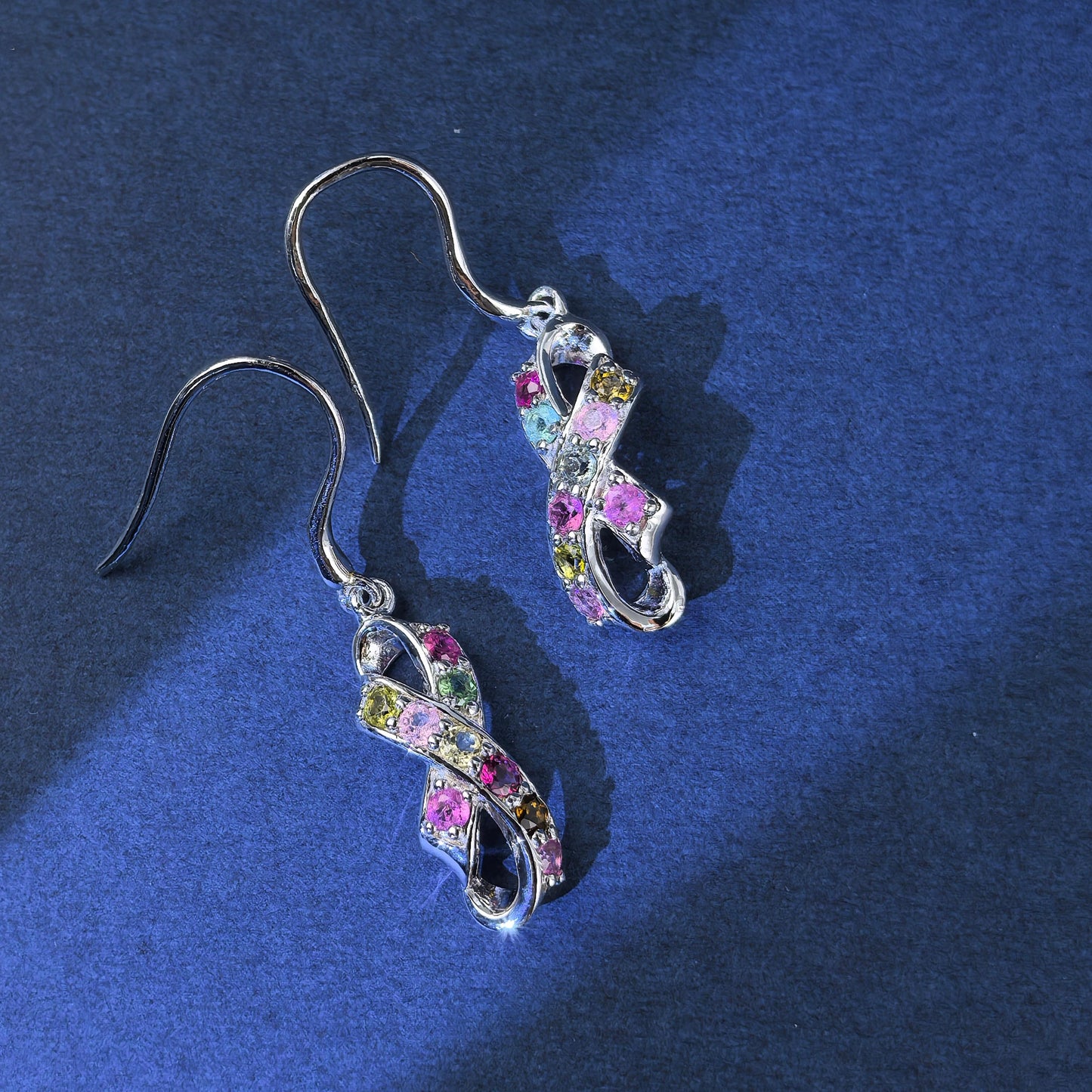 Elegant 925 Silver Drop Earrings Rhodium Plated Natural Tourmaline