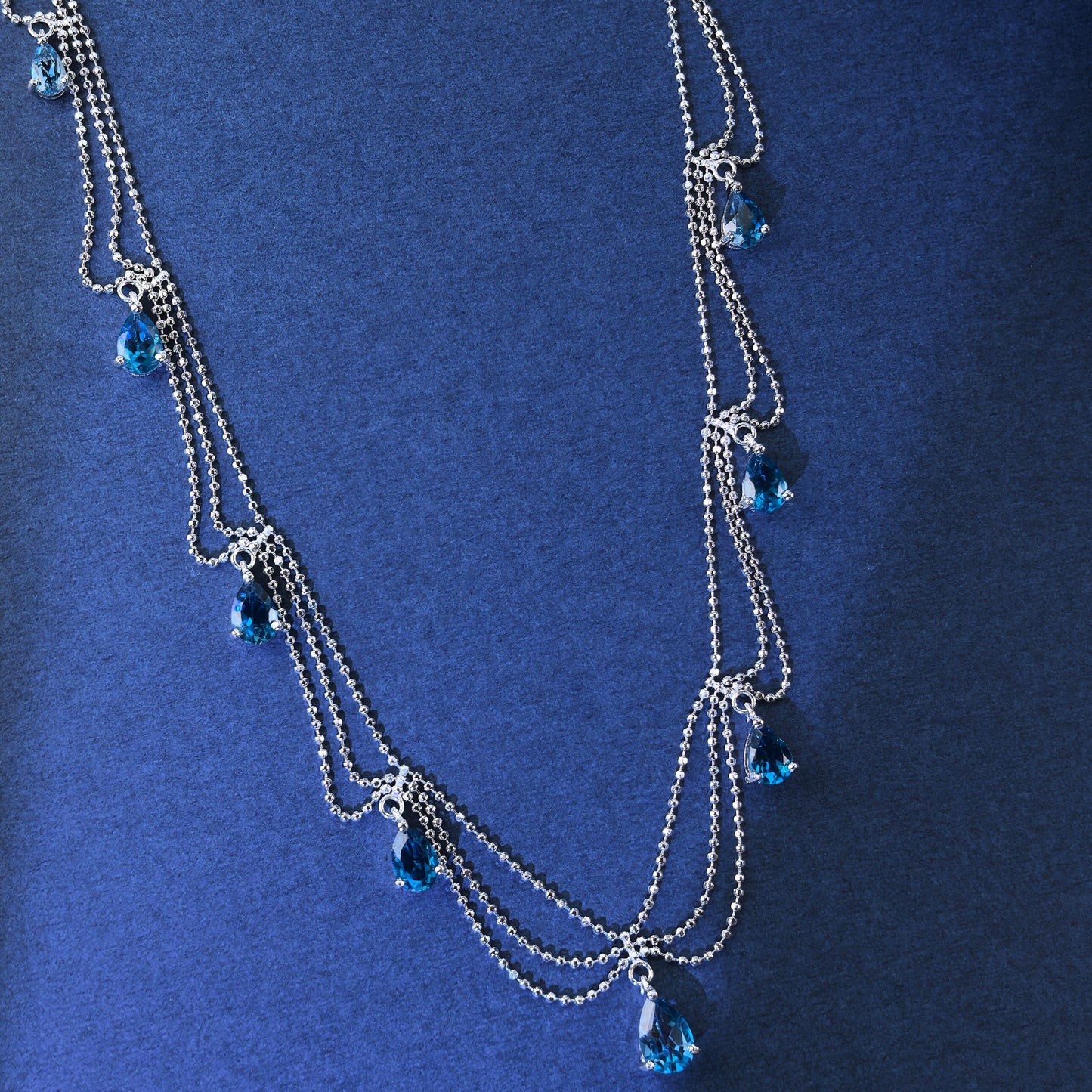 Graceful Rhodium Plated Silver 925 Jewelry Natural London Blue Topaz Necklace
