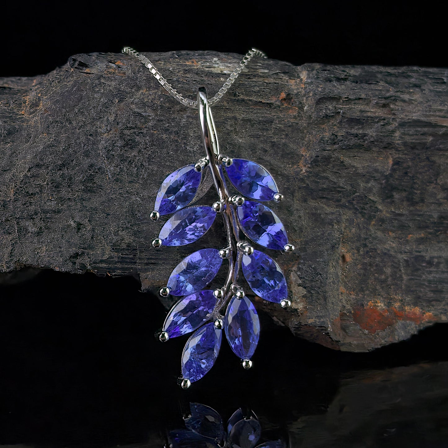 Exquisite Rhodium Plated 925 Silver Grape Pendant with Marquise Cut Natural Tanzanite