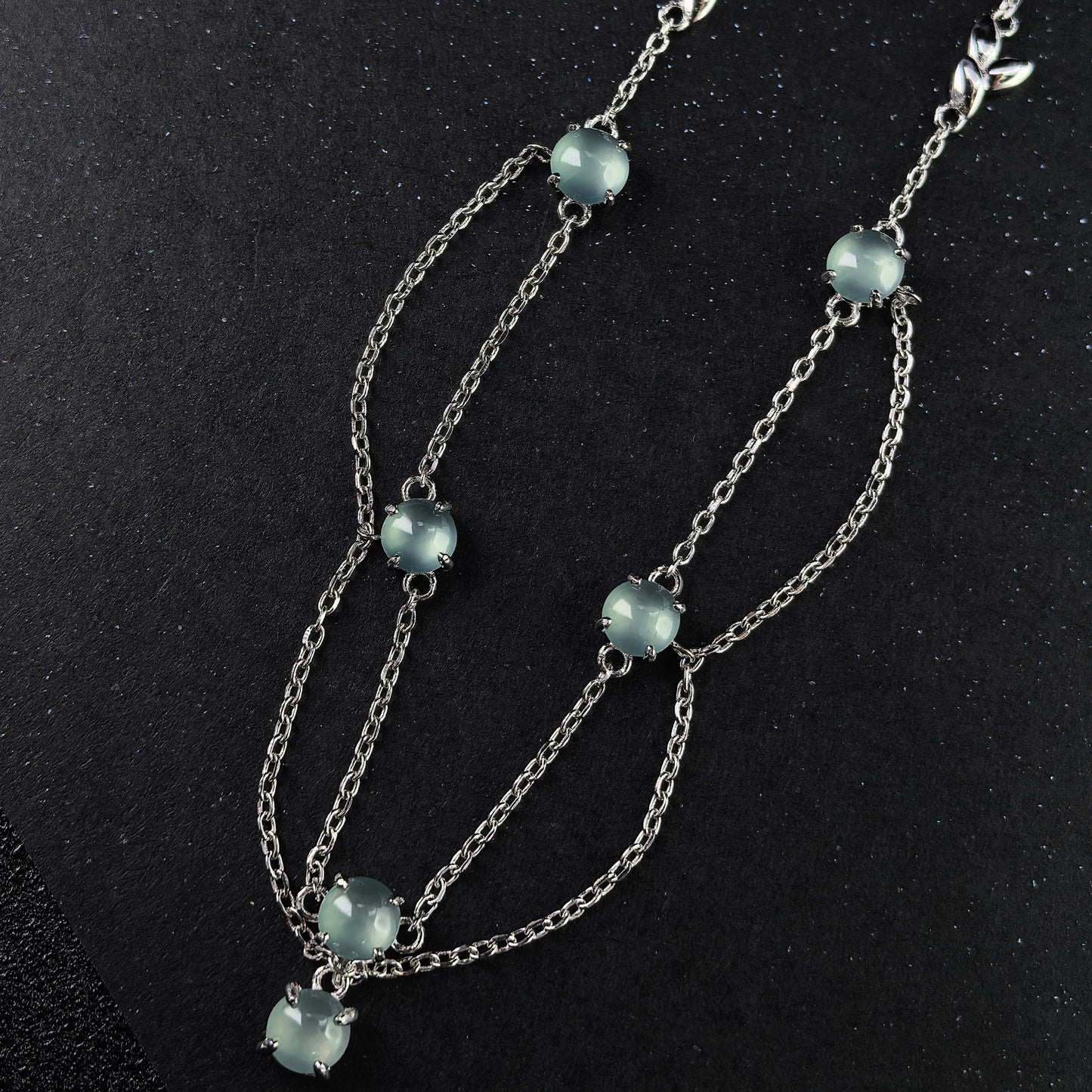 Gorgeous Rhodium Plated Silver 925 Jewelry Natural Jadeite Necklace