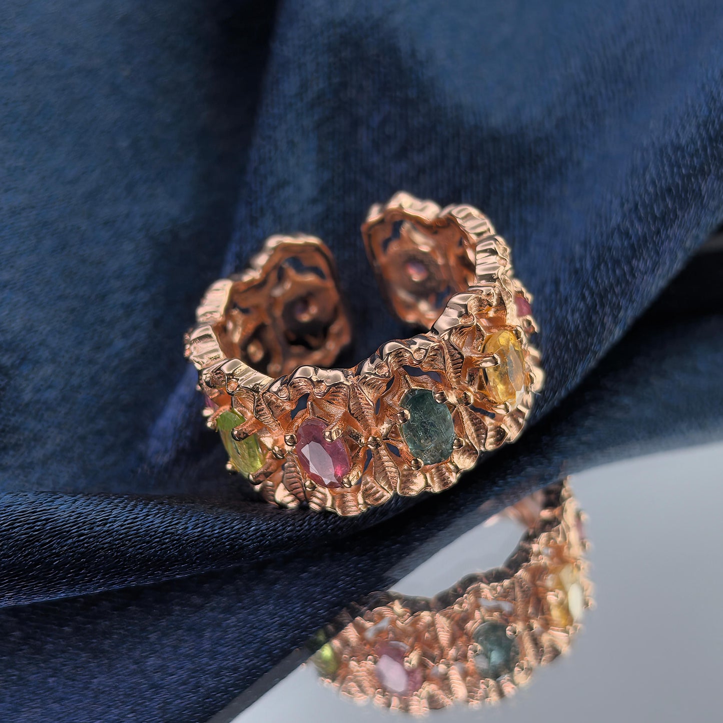 Elegant Rose Gold Plated 925 Silver Jewelry Natural Tourmaline Ring