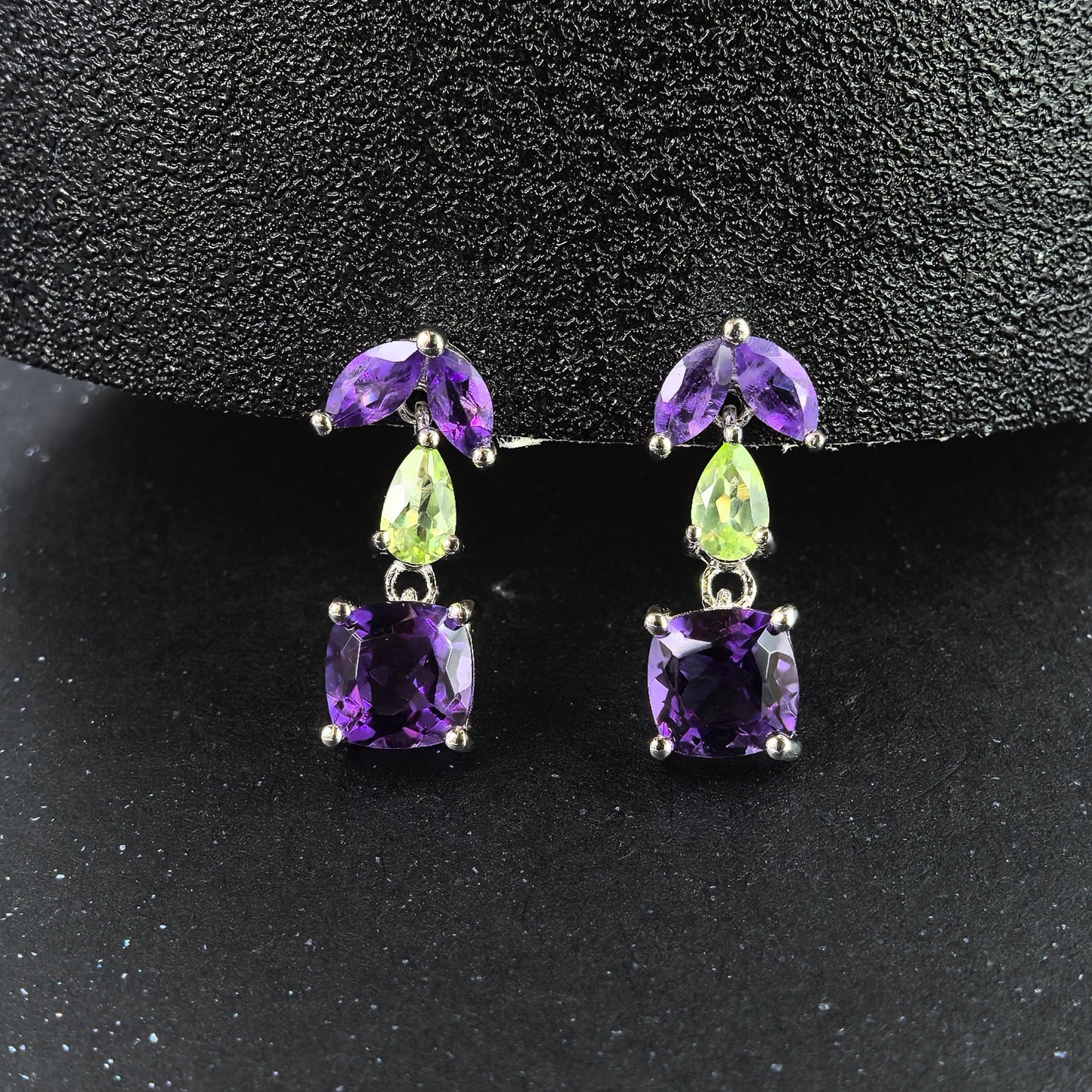 Elegant Rhodium Plated 925 Silver Jewelry Multiple Natural Gemstone Drop Earrings