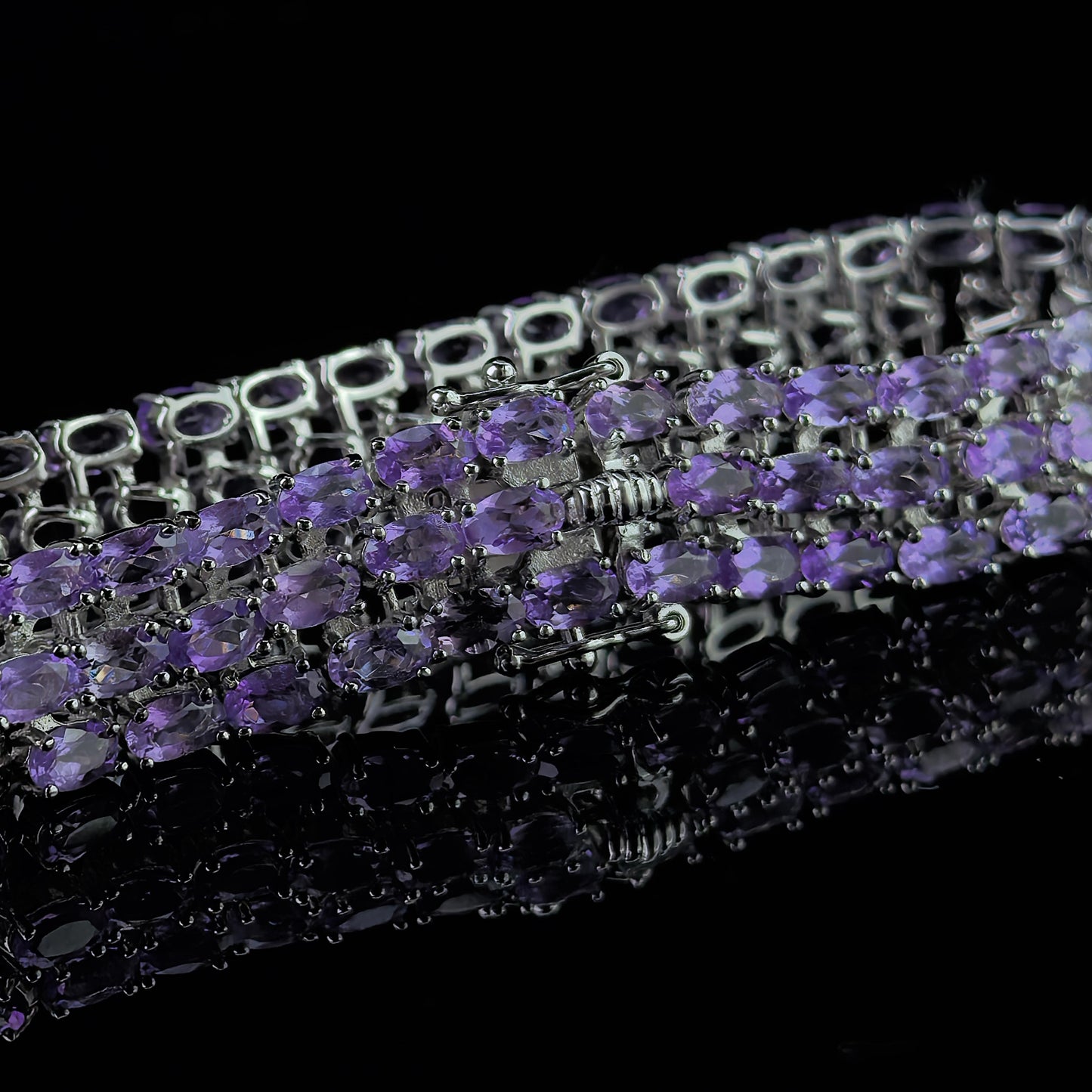 Luxurious Rhodium Plated Silver 925 Jewelry Natural Amethyst Bracelet