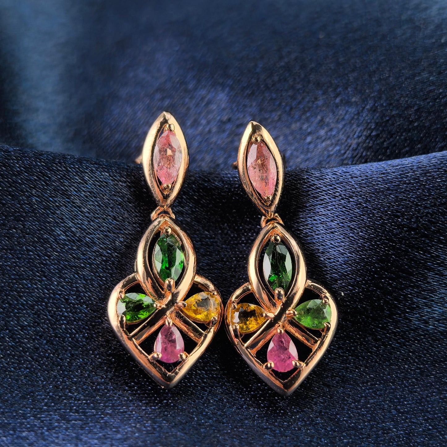 Graceful Rose Gold Plated 925 Silver Jewelry Natural Tourmaline Drop Earrings