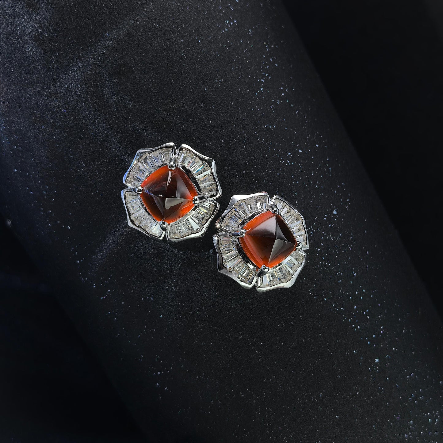 Gorgeous Rhodium Plated 925 Silver Jewelry Natural Mandarin Garnet Stud Earrings