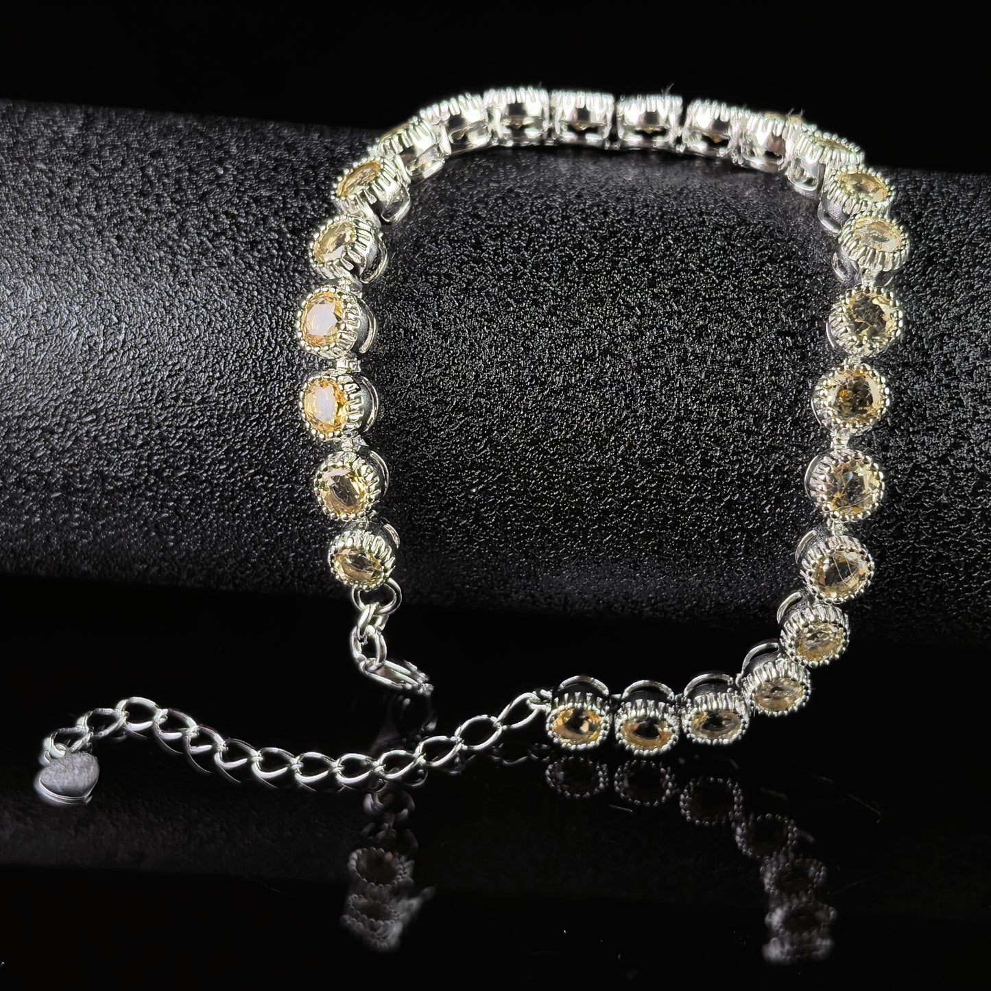Delicate Rhodium Plated Silver 925 Jewelry Natural Citrine Bracelet