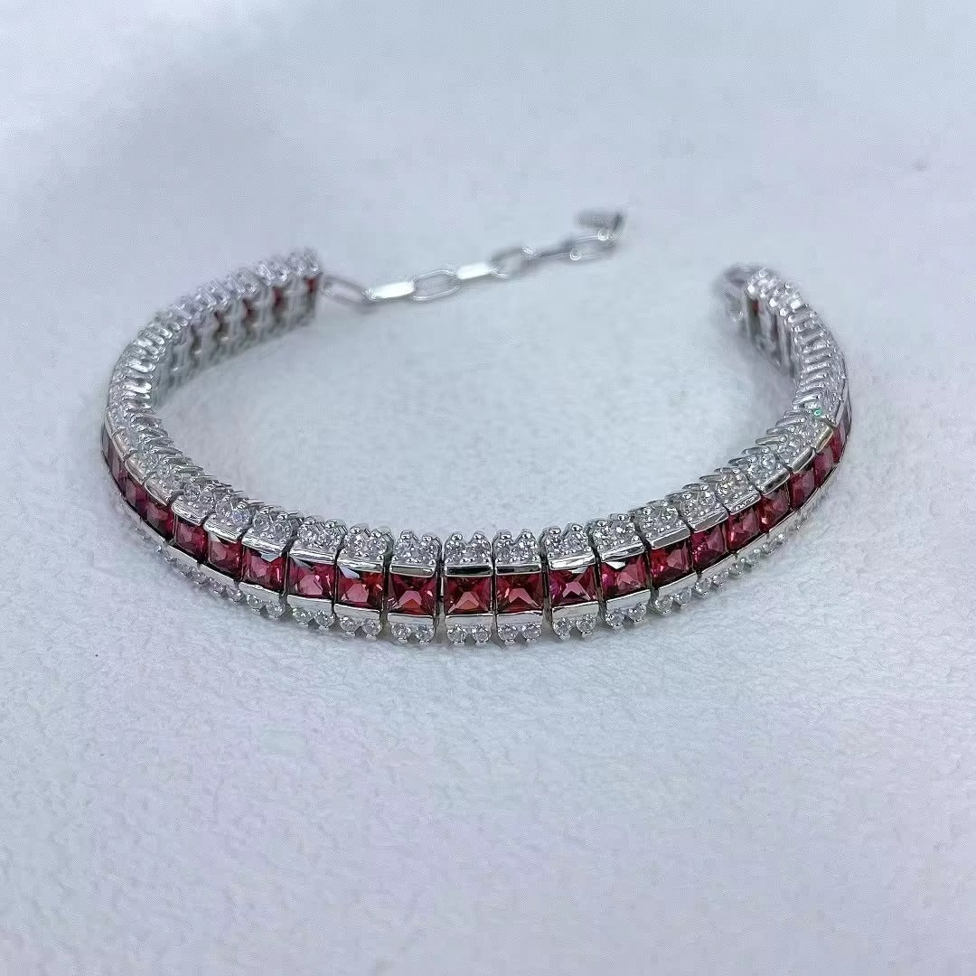 Exquisite Rhodium Plated Silver 925 Jewelry Natural Pyrope Bracelet