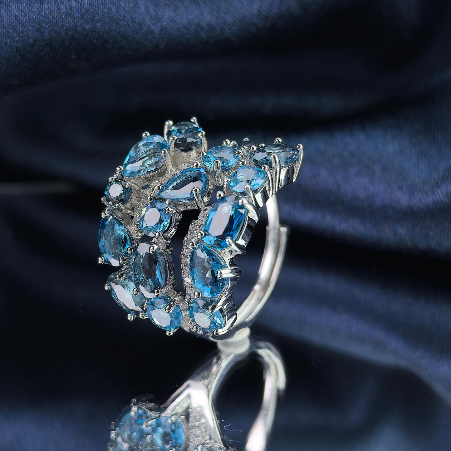 Dazzling Rhodium Plated 925 Silver Jewelry Natural London Blue Topaz Ring
