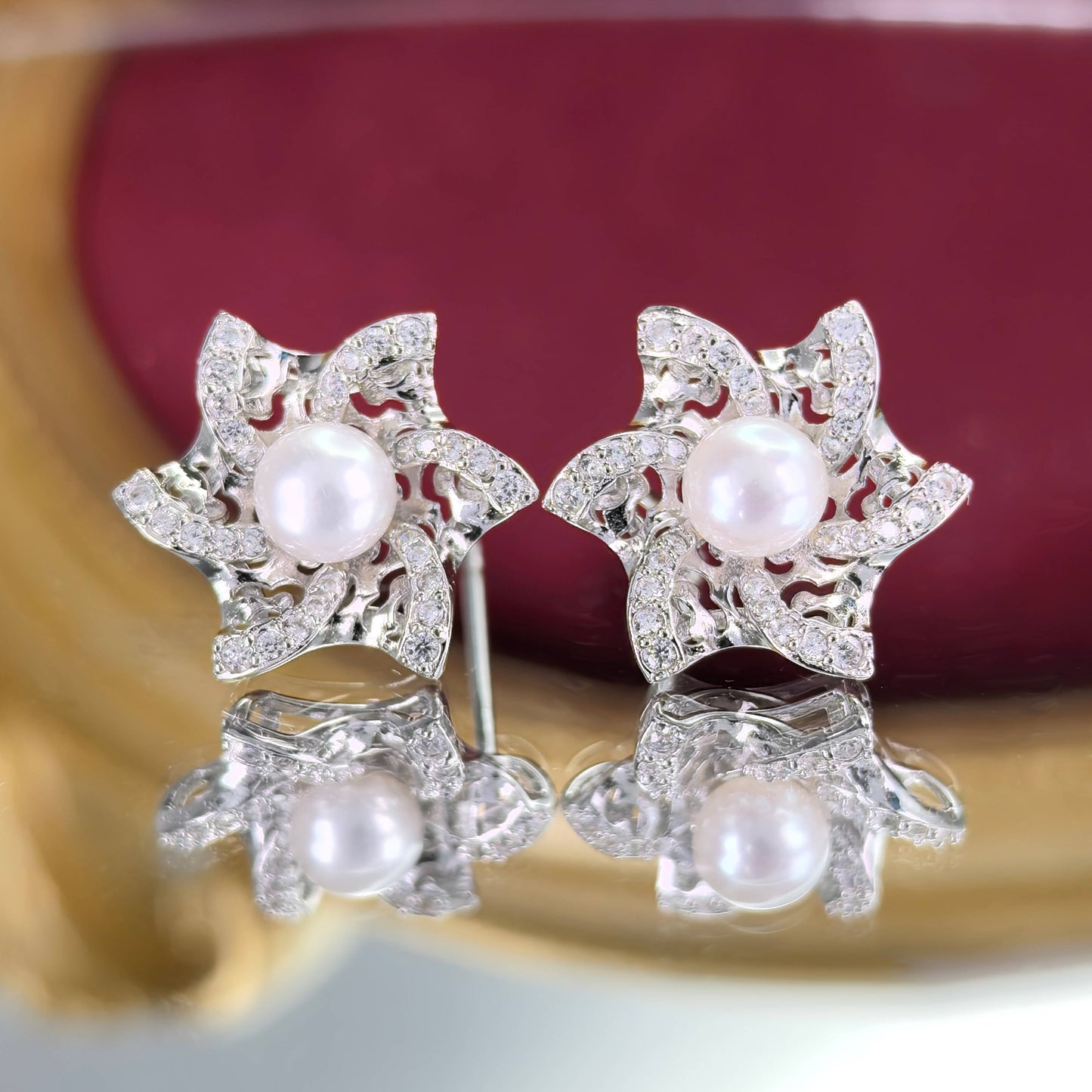 925 Sterling Silver Freshwater Pearl Hexagram Jewelry Set Rhodium Plated