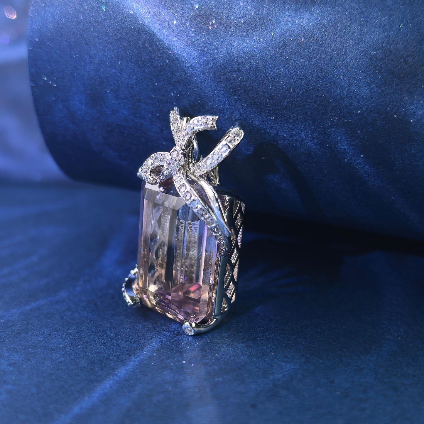 Delicate Rhodium Plated 925 Silver Jewelry Natural Ametrine Bow Pendant