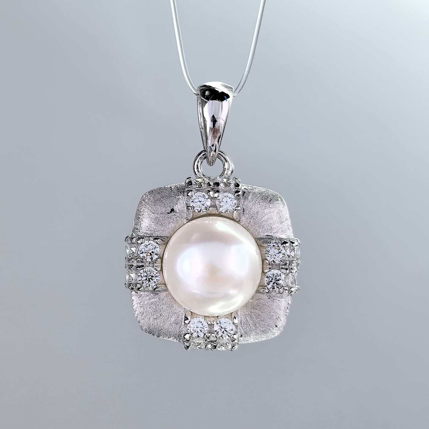 925 Sterling Silver Freshwater Pearl Jewelry Set Sparkling Rhodium Plated