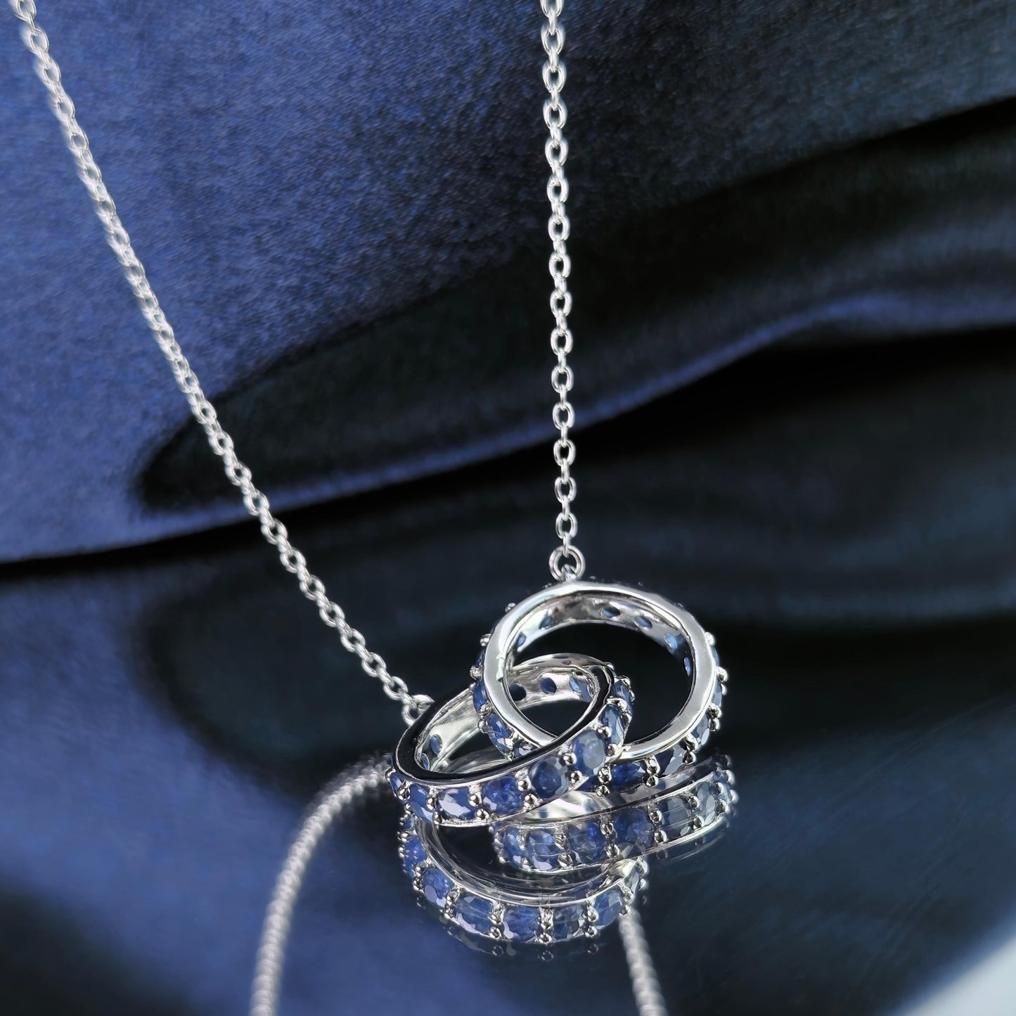 Delicate Rhodium Plated 925 Silver Jewelry Natural Sapphire Necklace