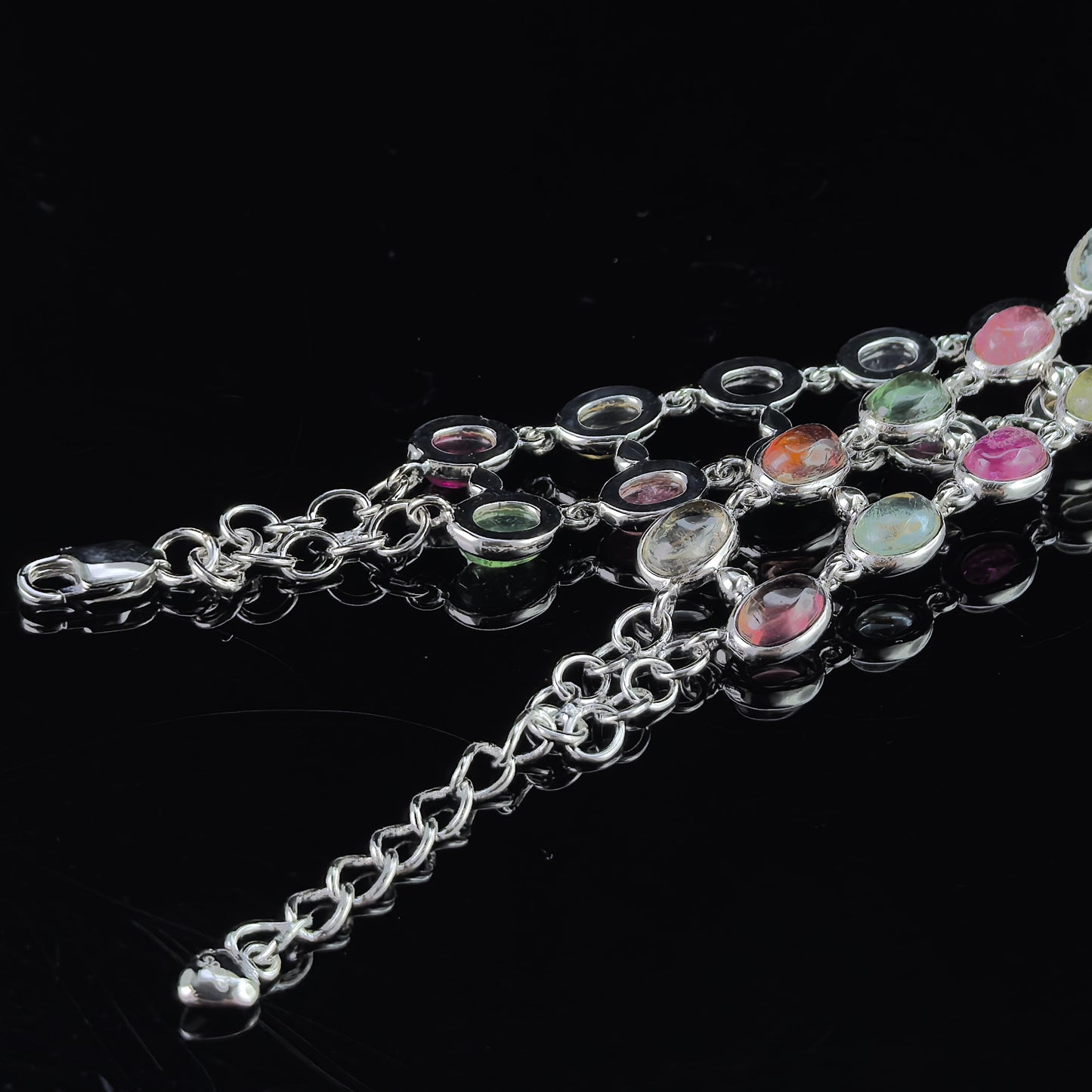 Luxurious Rhodium Plated Silver 925 Jewelry Natural Tourmaline Bracelet