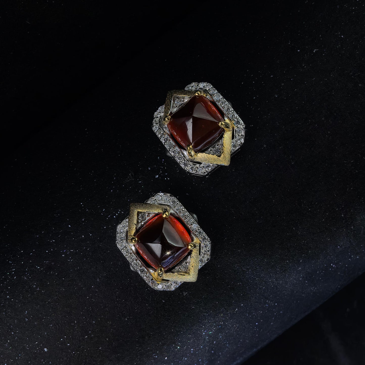 Charming Dual Color Plated 925 Silver Natural Mandarin Garnet Stud Earrings