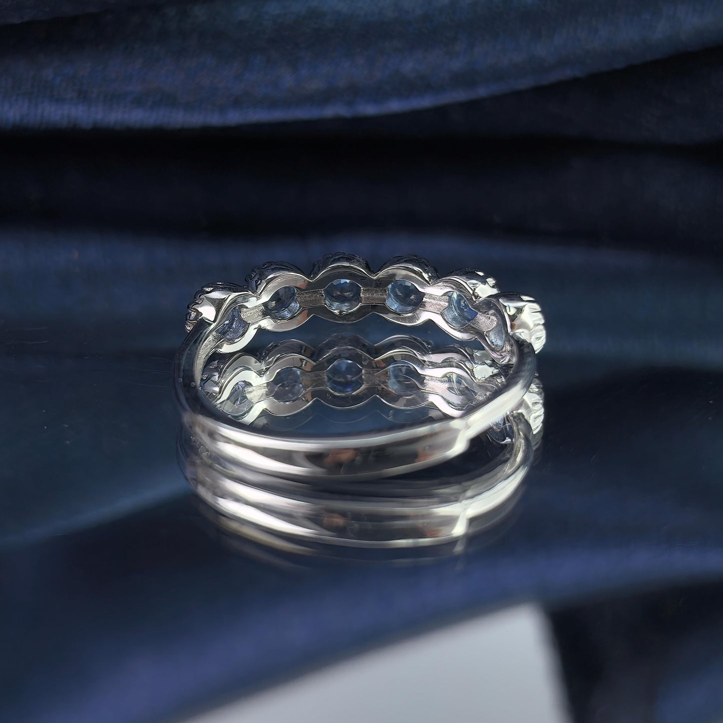 Delicate Rhodium Plated 925 Silver Jewelry Natural Sapphire Ring