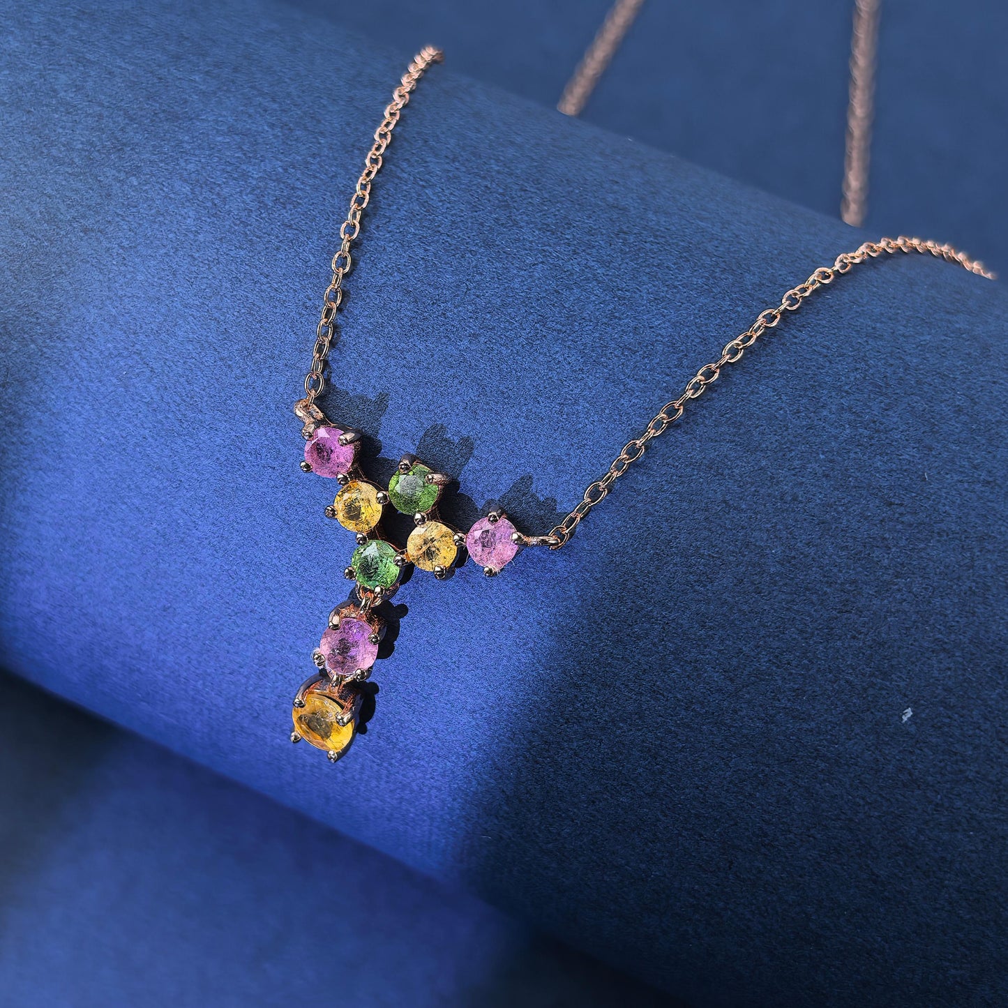 Elegant Rose Gold Plated Silver 925 Jewelry Natural Tourmaline Necklace