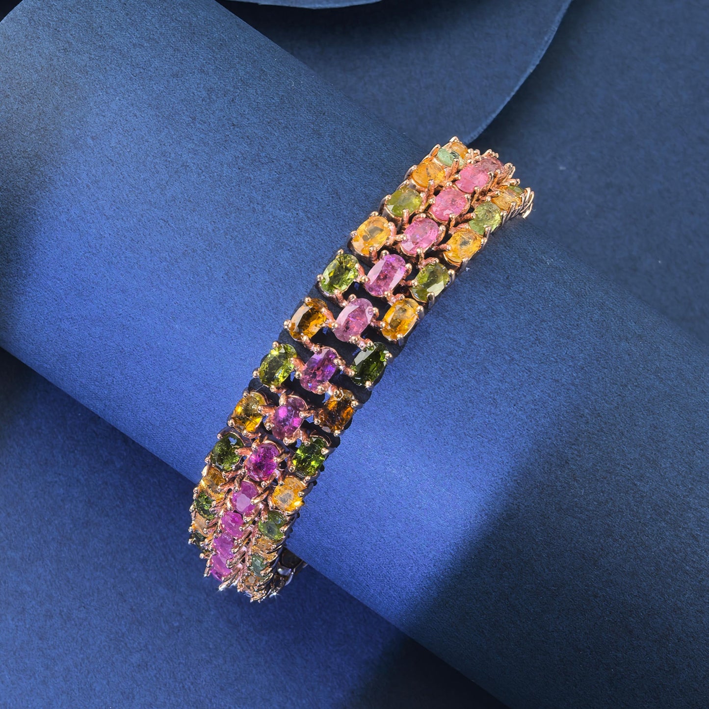 Luxurious Rose Gold Plated Silver 925 Jewelry Natural Tourmaline Bracelet