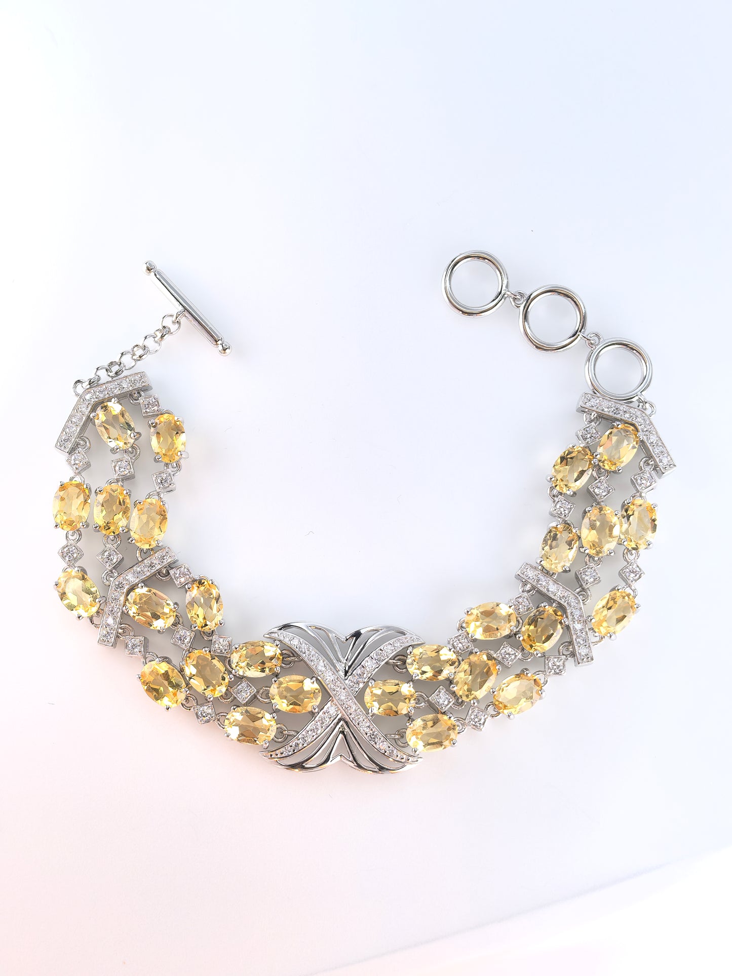Wholesale Rhodium Plated 925 Sterling Silver Natural Citrine Yellow Gemstone Bracelet
