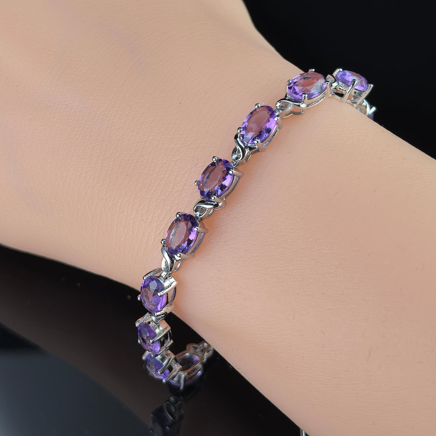 Charming Rhodium Plated Silver 925 Jewelry Natural Amethyst Bracelet