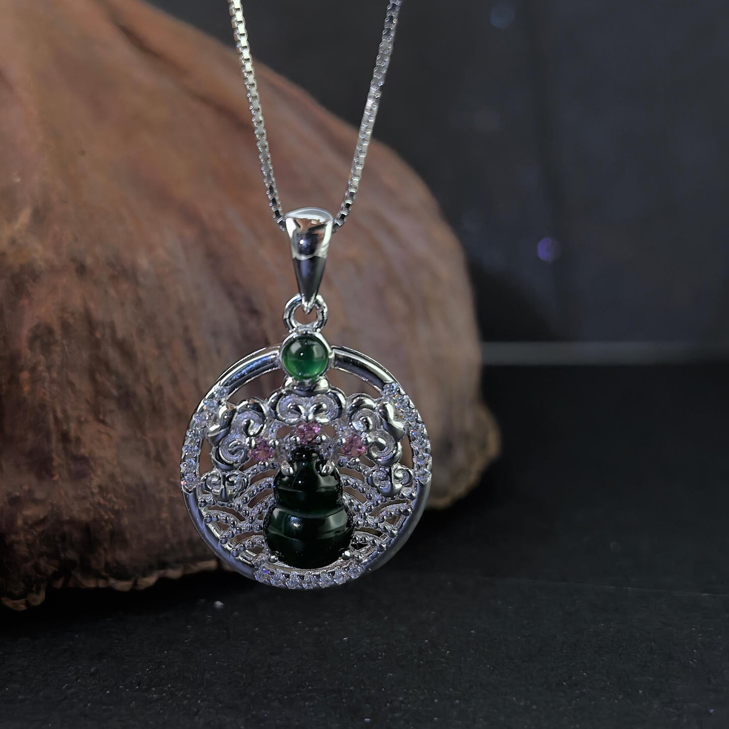 Delicate Rhodium Plated 925 Silver Jewelry Natural Jadeite Pendant