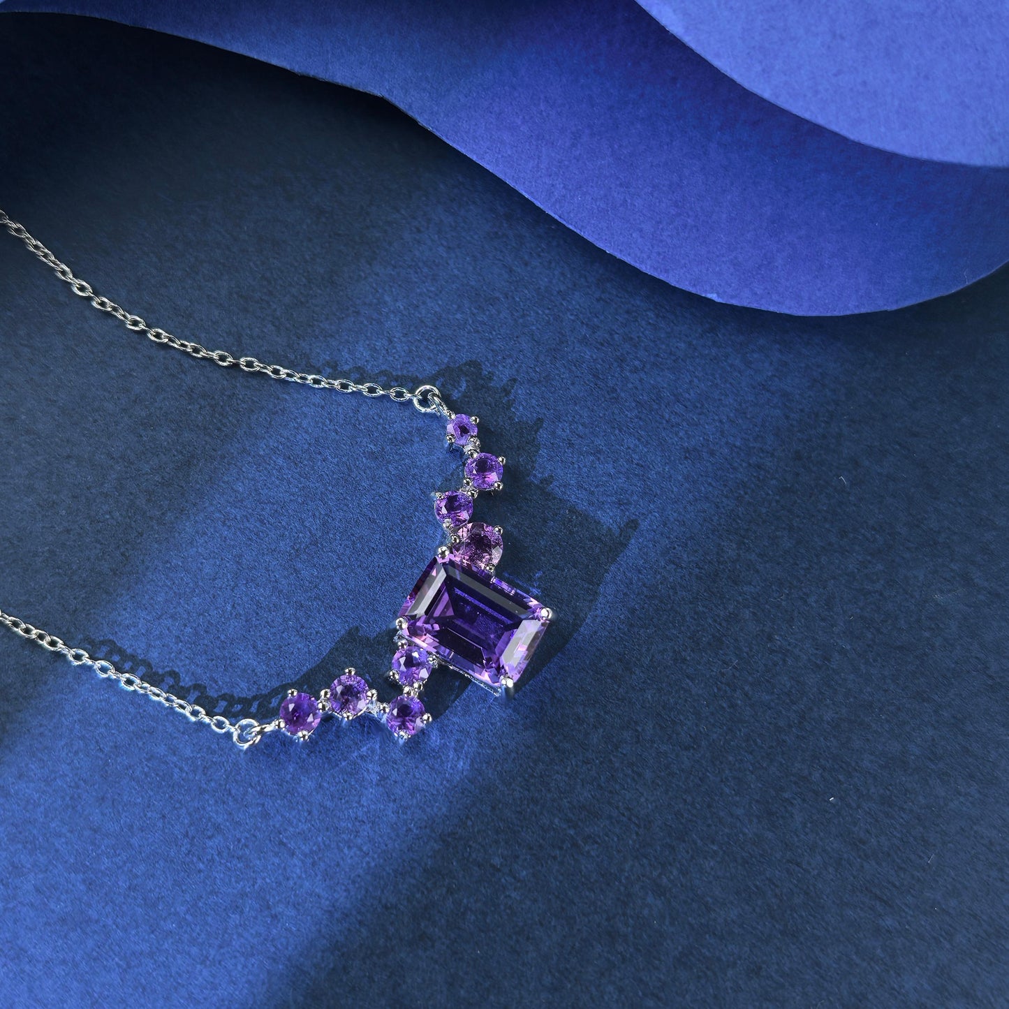 Gorgeous Rhodium Plated Silver 925 Jewelry Natural Amethyst Necklace