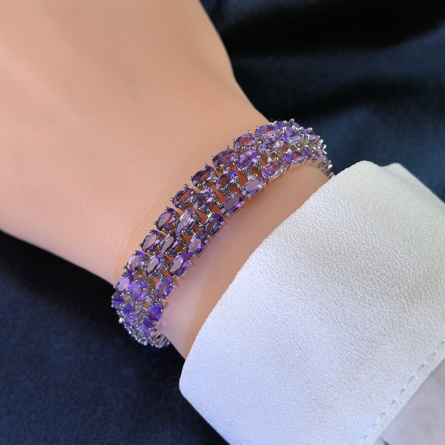 Luxurious Rhodium Plated Silver 925 Jewelry Natural Amethyst Bracelet