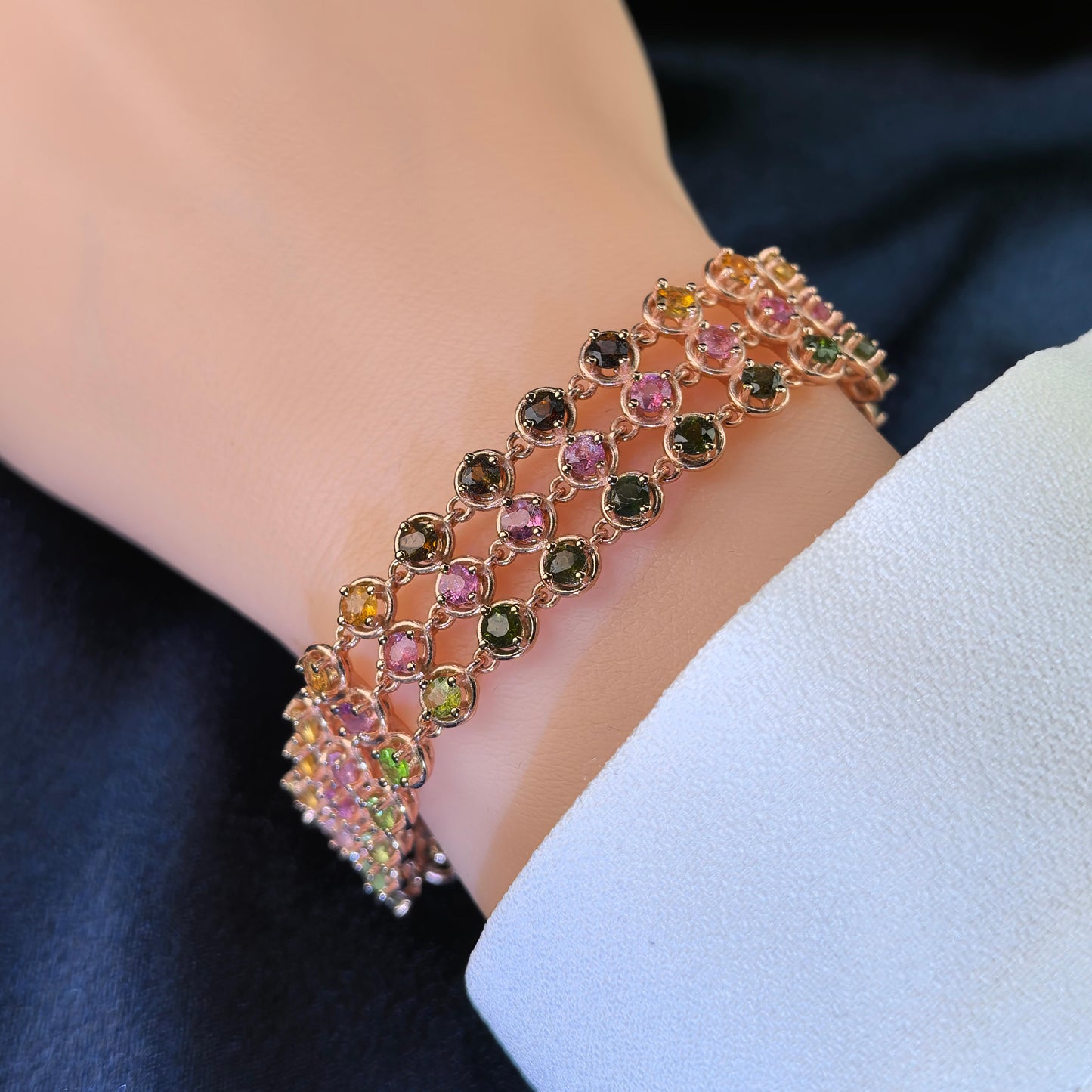 Delicate Rose Gold Plated Silver 925 Jewelry Natural Tourmaline Bracelet