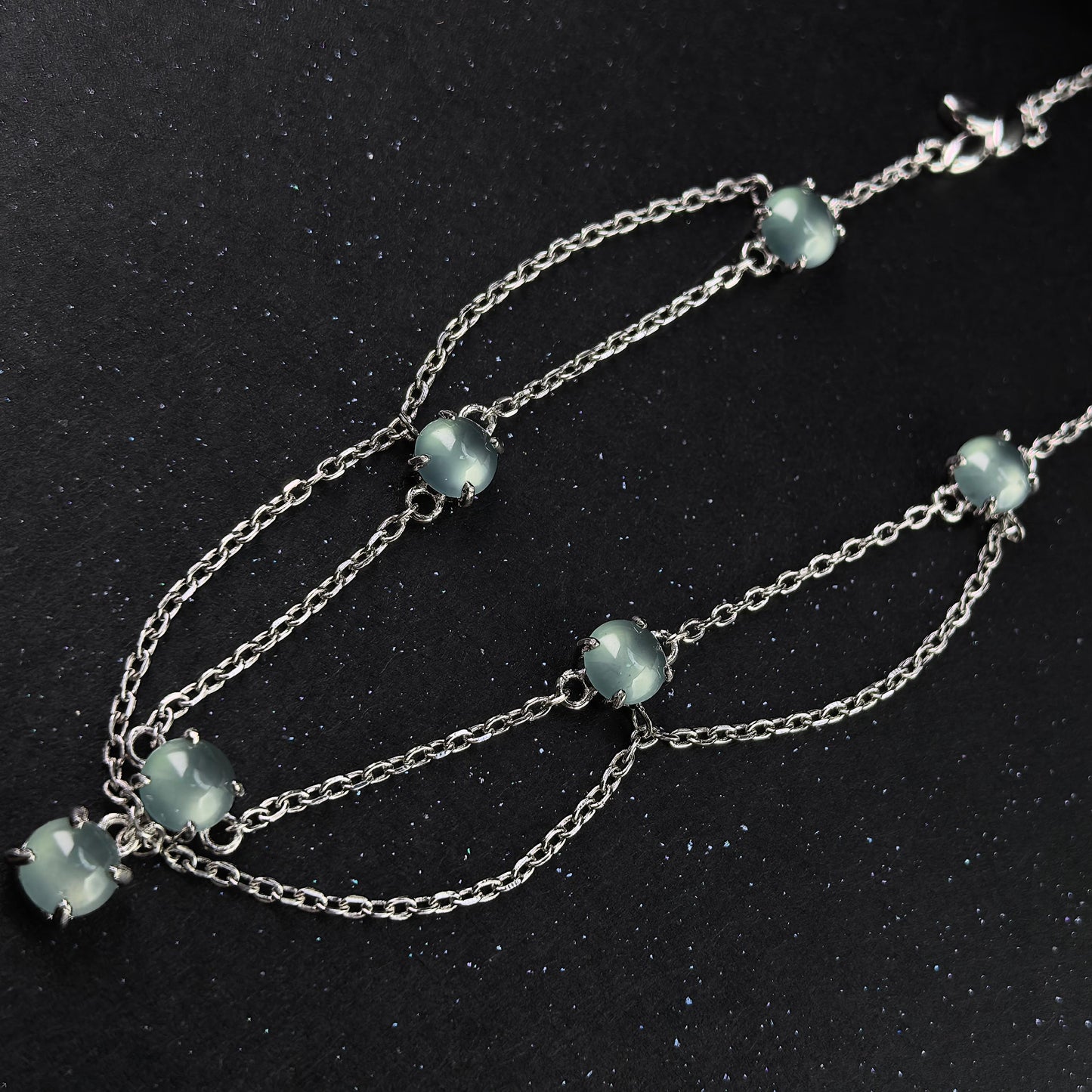 Gorgeous Rhodium Plated Silver 925 Jewelry Natural Jadeite Necklace